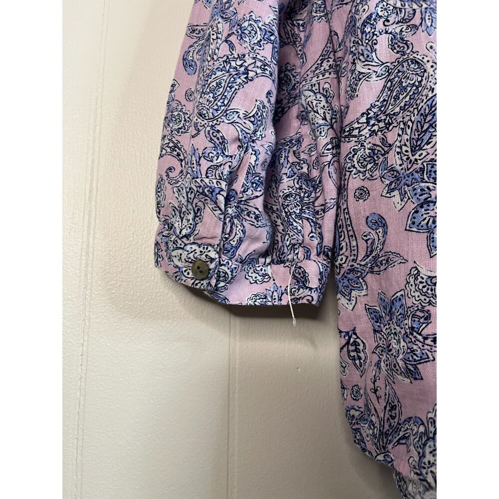 J Jill Love Linen Blouse Top XL Printed Pintucked Popover Lagenlook Coastal Boho - Picture 9 of 16